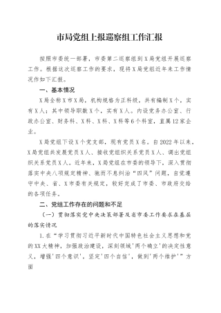 市局党组上报巡察组工作汇报（向巡察组）.docx