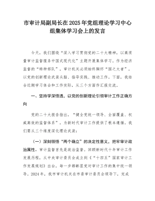 市审计局副局长在2025年党组理论学习中心组集体学习会上的发言.docx
