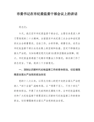 市委书记在市纪委监委干部会议上的讲话.docx