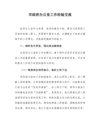 市政府办公室工作经验交流.docx