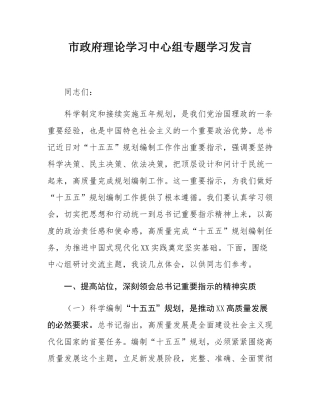 市政府理论学习中心组专题学习发言.docx