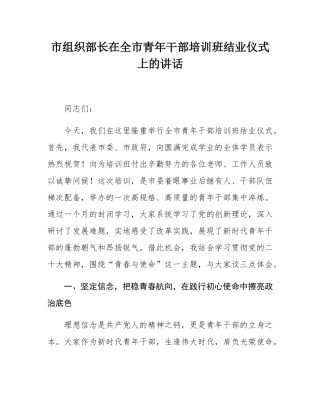 市组织部长在全市青年干部培训班结业仪式上的讲话.docx