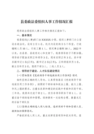 县委政法委组织人事工作情况汇报.docx
