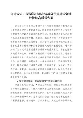 研讨发言：深学笃行凝心铸魂以作风建设新成效护航高质量发展20250516.docx