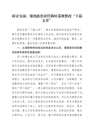 研讨交流：强化政治责任做好巡视整改“下篇文章”.docx