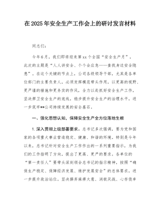 在2025年安全生产工作会上的研讨发言材料.docx