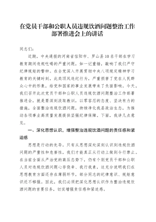 在党员干部和公职人员违规饮酒问题整治工作部署推进会上的讲话.docx