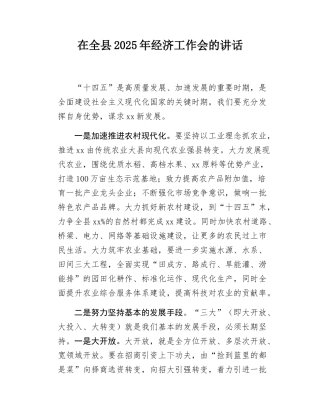在全县2025年经济工作会的讲话.docx