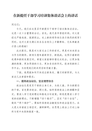 在新提任干部学习培训集体谈话会上的讲话.docx