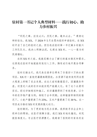 驻村第一书记个人典型材料——践行初心，助力乡村振兴.docx