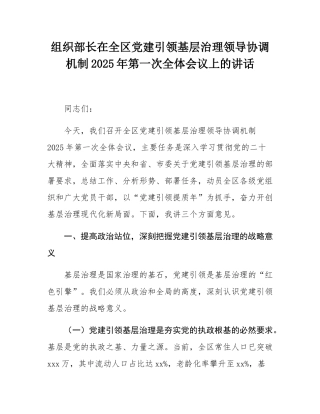 组织部长在全区党建引领基层治理领导协调机制2025年第一次全体会议上的讲话.docx