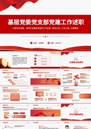 2022基层党委党支部党建工作述职PPT红色党政风基层党组织党支部书记党员干部党建工作述职报告专题党课课件.pptx