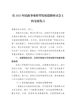 在2025年民政事业转型发展思路研讨会上的交流发言.docx