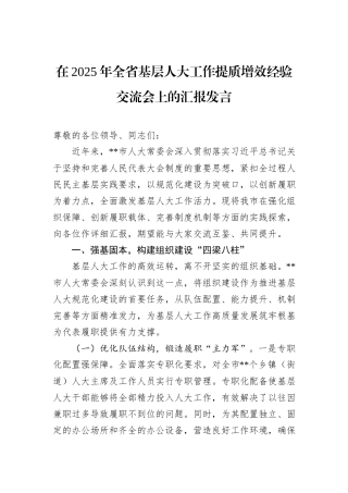 在2025年全省基层人大工作提质增效经验交流会上的汇报发言.docx