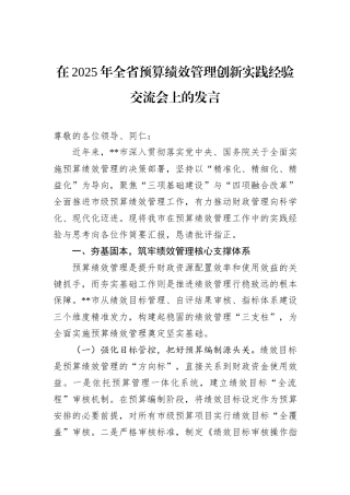 在2025年全省预算绩效管理创新实践经验交流会上的发言.docx