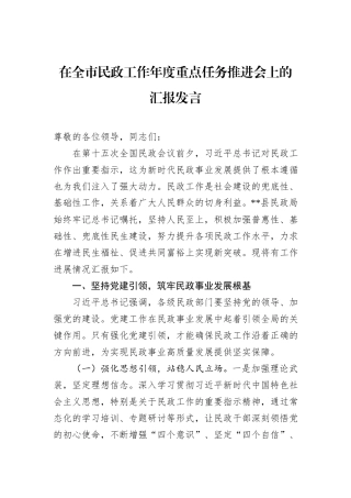 在全市民政工作年度重点任务推进会上的汇报发言.docx