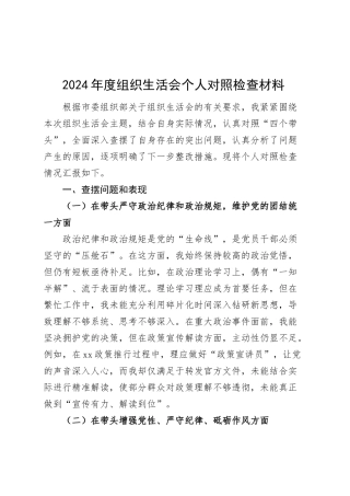 2024年度组织生活会个人对照检查材料（四个带头，纪律规矩团结统一、党性纪律作风、清正廉洁、从严治党，检视剖析，发言提纲）20250305.docx