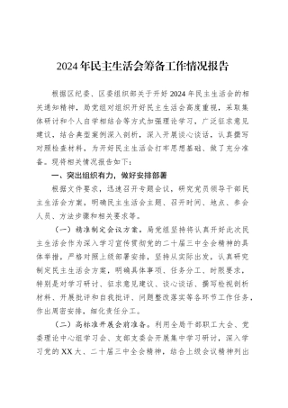 2024年民主生活会筹备工作情况报告.docx