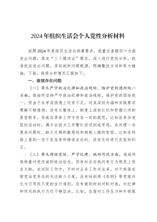 2024年组织生活会个人党性分析材料.docx