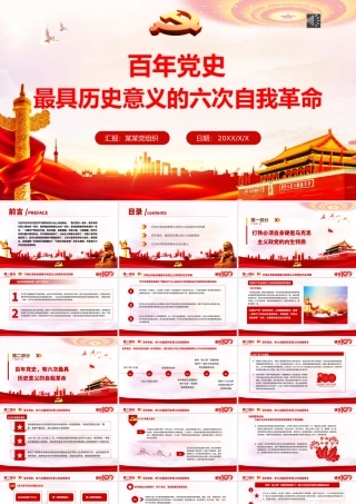 2021百年党史最具历史意义的六次自我革命PPT热烈庆祝中国共产党成立100周年红的大气党政风党课模板.pptx