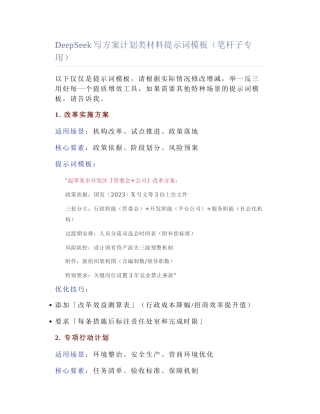 2025-03-05_DeepSeek写方案计划类材料提示词模板（笔杆子专用）.docx