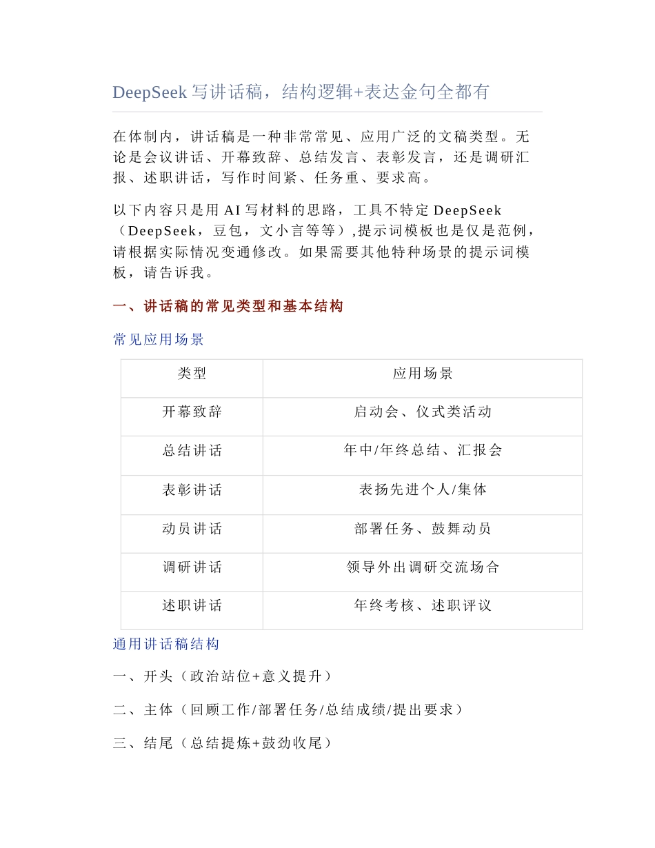 2025-06-13_DeepSeek写讲话稿，结构逻辑+表达金句全都有.docx_第1页