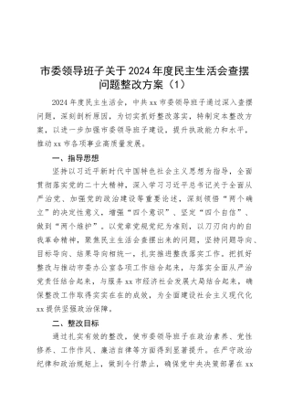2篇领导班子关于2024年度民主生活会查摆问题整改方案四个带头市委20250305.docx