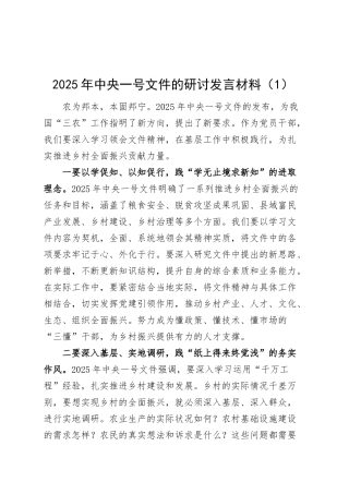 6篇2025年中央一号文件的研讨发言材料含纪检干部乡镇街道长乡镇街道干部心得体会20250319.docx