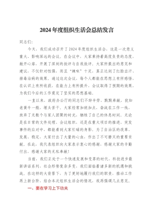 2024 年度组织生活会总结发言.docx