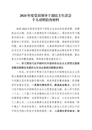 2024年度党员领导干部民主生活会个人对照检查材料.docx