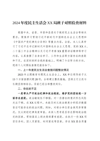 2024年度民主生活会XX局班子对照检查材料.docx