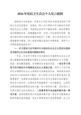 2024年度民主生活会个人发言提纲-2.doc