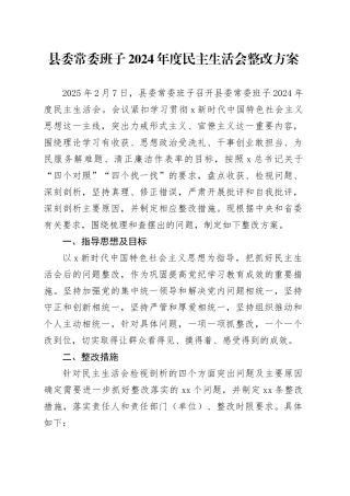 2024年度民主生活会问题整改方案5700字（36条措施）.docx
