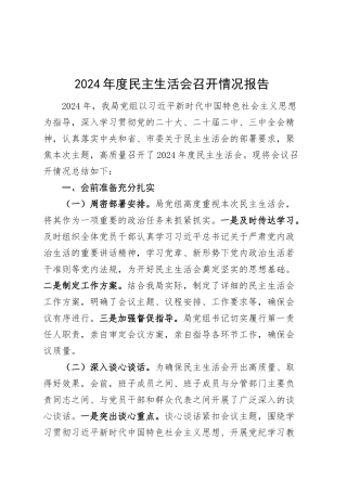 2024年度民主生活会召开情况报告工作汇报总结20250305.docx