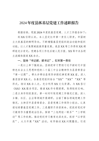 2024年度县抓基层党建工作述职报告.docx