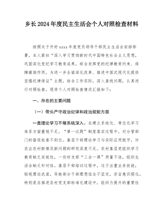 乡长2024年度民主SH会个人对照检查材料.docx