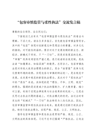 “包容审慎监管与柔性执法”交流发言稿.docx