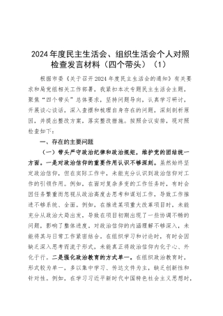【9篇】2024年度民主生活会、组织生活会个人对照检查发言材料（部分含案例剖析四个带头，纪律规矩团结统一、党性纪律作风、清正廉洁、从严治党，检视剖析，发言提纲）20250305.docx