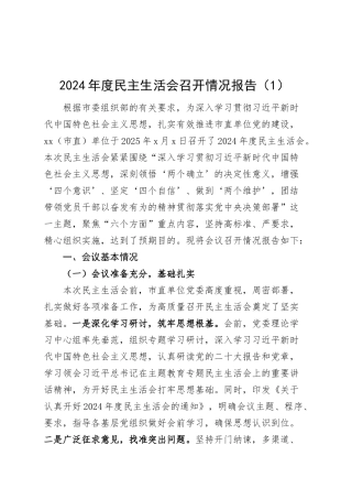 2篇2024年度民主生活会召开情况报告含国有企业工作汇报总结20250319.docx