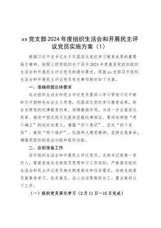 2篇xx党支部2024年度组织生活会和开展民主评议党员实施方案20250312.docx