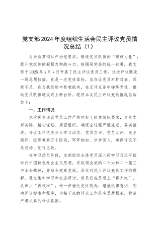 2篇党支部2024年度组织生活会民主评议党员情况总结工作汇报报告召开20250305.docx