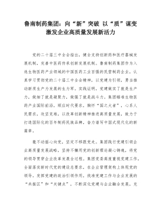 鲁南制药集团：向“新”突破 以“质”谋变激发企业高质量发展新活力.docx