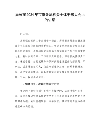 局长在2024年市审计局机关全体干部大会上的讲话.docx