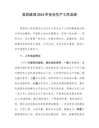 县民政局2024年安全生产工作总结.docx