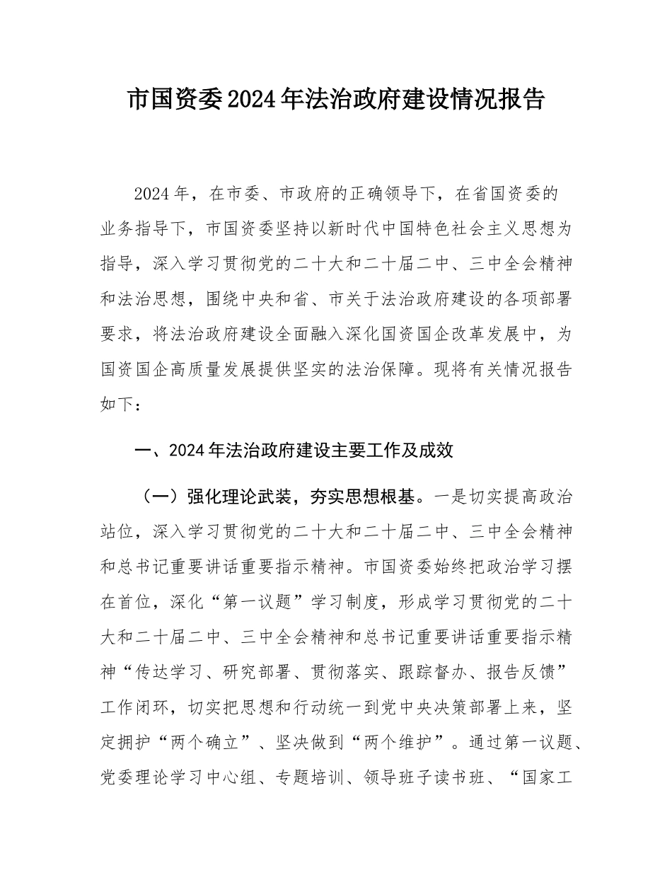 市国资委2024年法治政府建设情况报告.docx_第1页