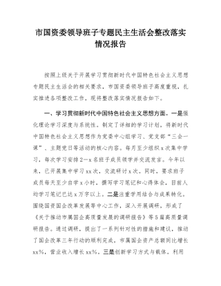 市国资委领导班子专题民主SH会整改落实情况报告.docx
