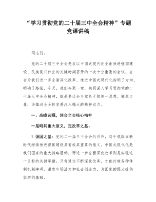 “学习贯彻党的二十届三中全会精神”专题党课讲稿.docx