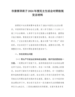 市委领导班子2024年度民主SH会对照检视发言材料.docx