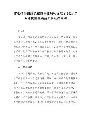 市委指导组组长在市林业局领导班子2024年专题民主SH会上的点评讲话.docx
