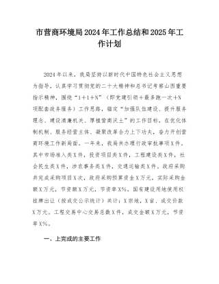 市营商环境局2024年工作总结和2025年工作计划.docx